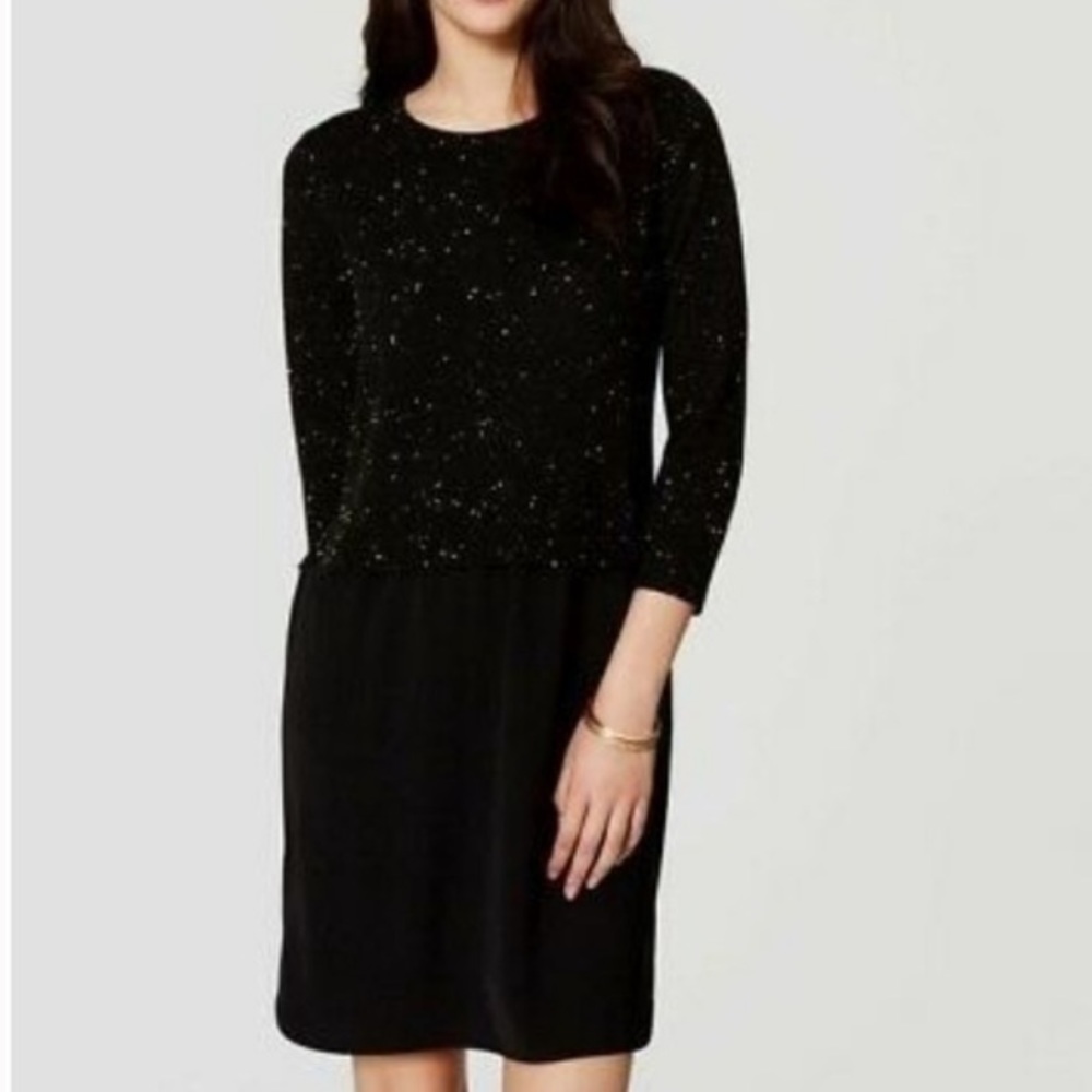 Loft Sweater Dress Mixed Media Black Size M